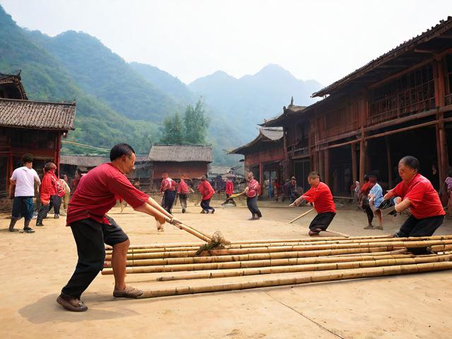 九游体育网站_ 乡村特色竹竿挤拔河，传承传统民俗运动，拔竹竿神器